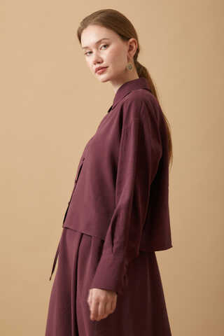 Crop Shirted Dress Burgundy - 2