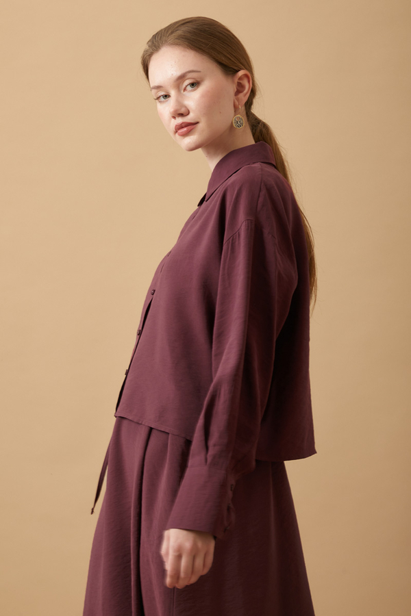Crop Shirted Dress Burgundy - 2