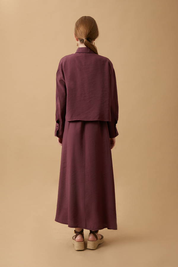 Crop Shirted Dress Burgundy - 8