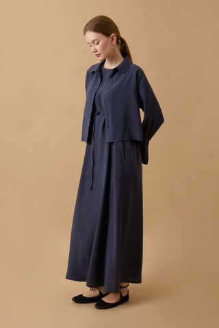 Crop Shirted Dress Navy Blue - 8
