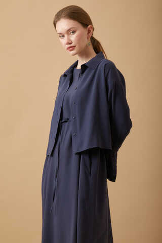 Crop Shirted Dress Navy Blue - 9