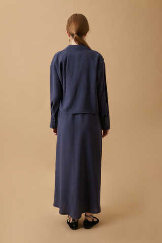 Crop Shirted Dress Navy Blue - 13