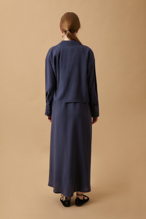 Crop Shirted Dress Navy Blue - 13
