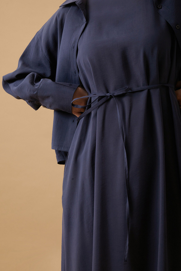 Crop Shirted Dress Navy Blue - 10