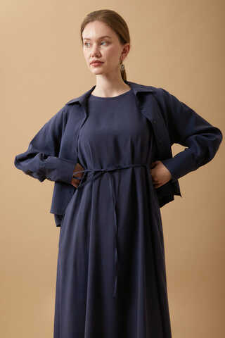 Crop Shirted Dress Navy Blue - 6