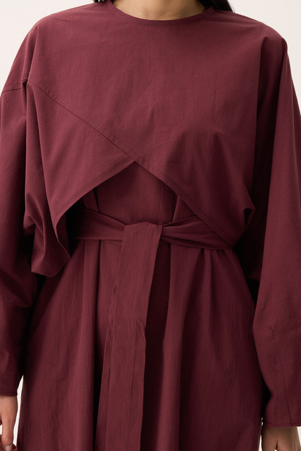 Croplu Elbise Takım Bordo - 4