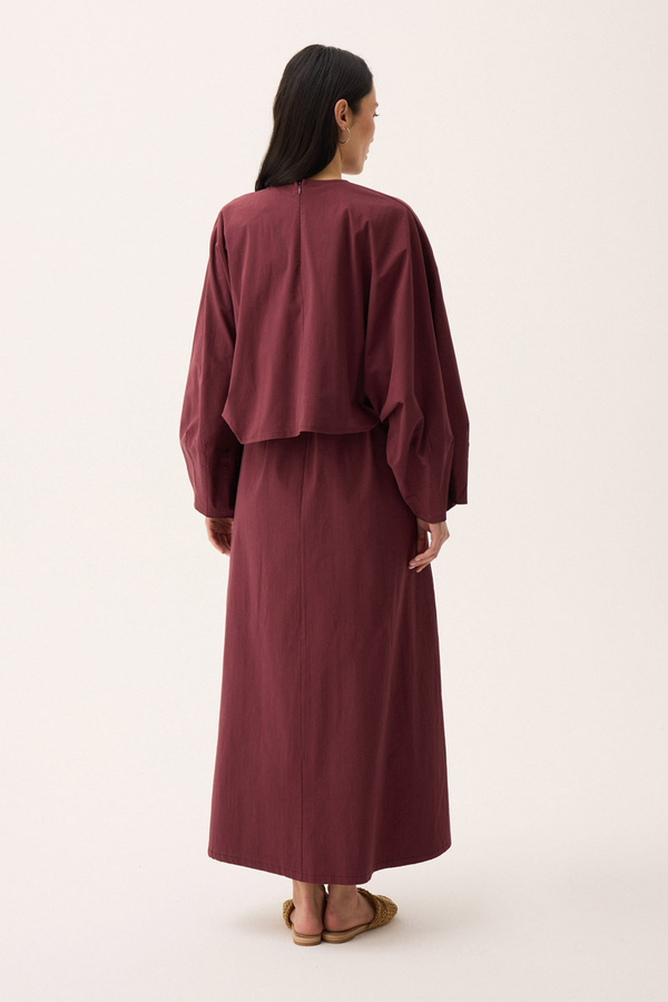 Croplu Elbise Takım Bordo - 13