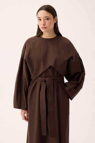 Croplu Elbise Takım Kahverengi - 5