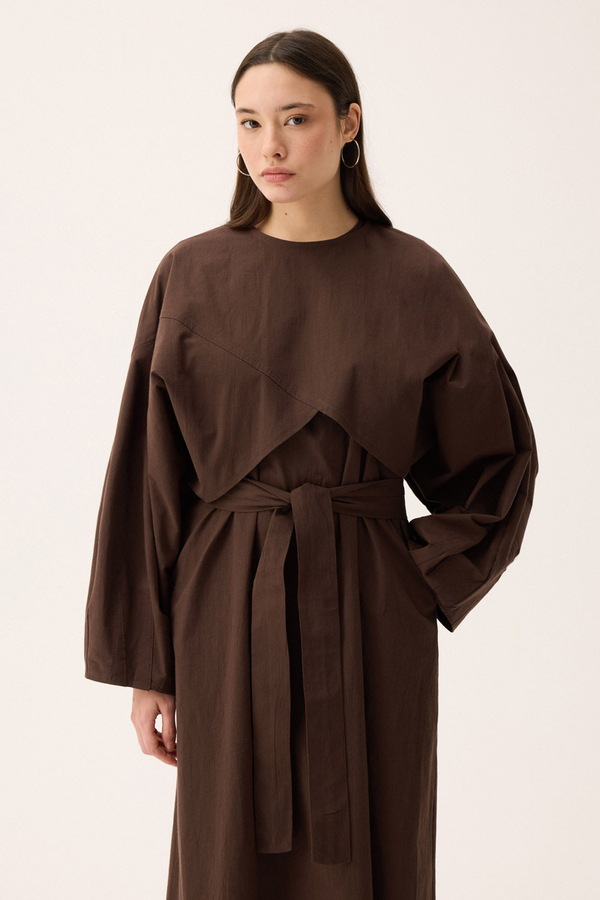 Croplu Elbise Takım Kahverengi - 5