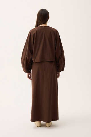 Croplu Elbise Takım Kahverengi - 13