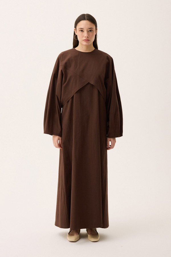 Croplu Elbise Takım Kahverengi - 8