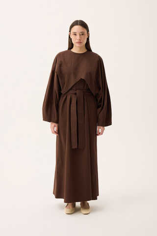 Croplu Elbise Takım Kahverengi - 1