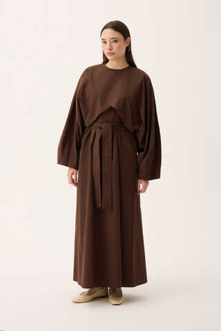 Croplu Elbise Takım Kahverengi - 11