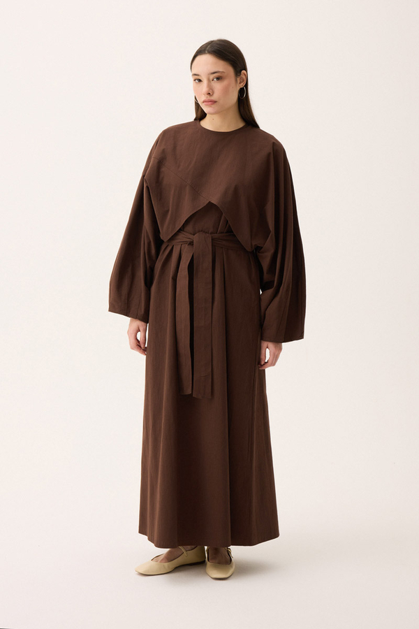 Croplu Elbise Takım Kahverengi - 11