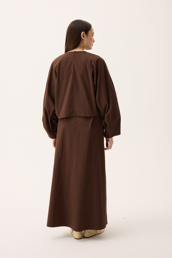 Croplu Elbise Takım Kahverengi - 12