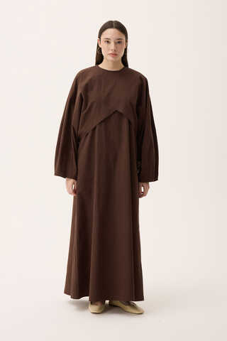 Croplu Elbise Takım Kahverengi - 9