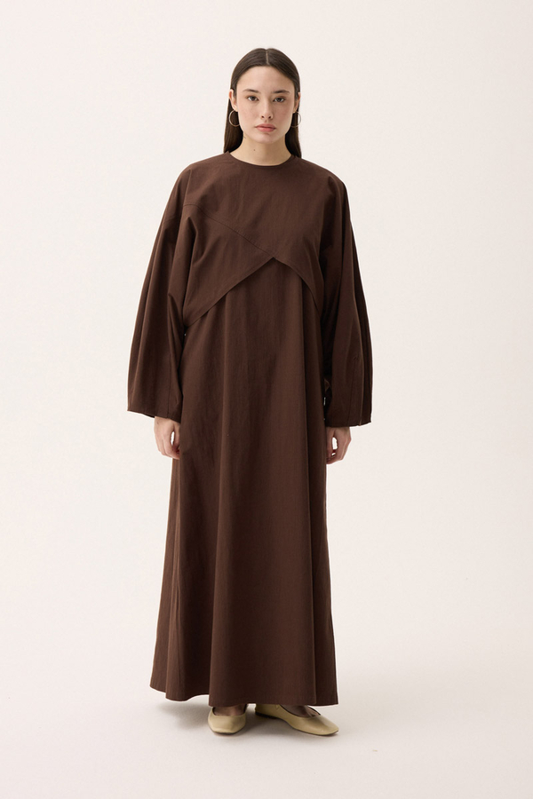 Croplu Elbise Takım Kahverengi - 9