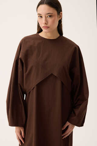 Croplu Elbise Takım Kahverengi - 10