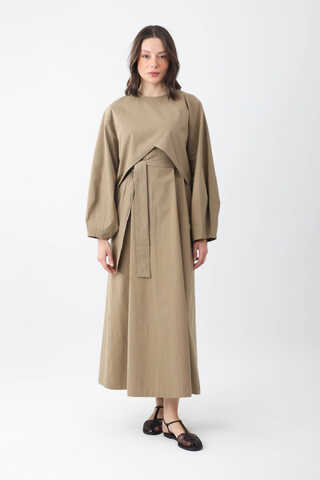 Croplu Elbise Takım Vizon - 2