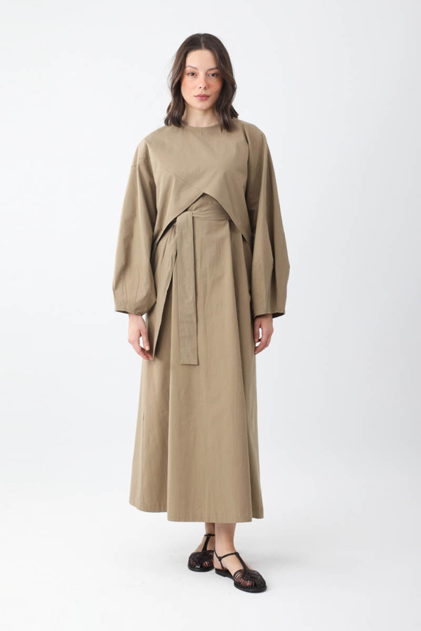 Croplu Elbise Takım Vizon - 2