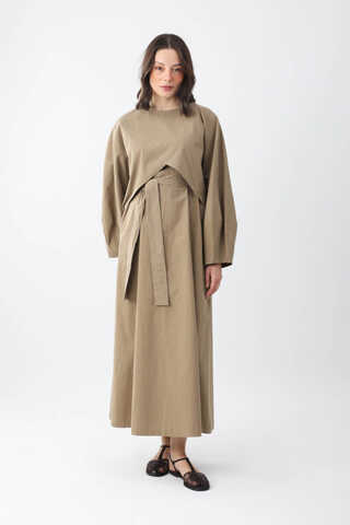 Croplu Elbise Takım Vizon - 9