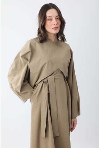 Croplu Elbise Takım Vizon - 1