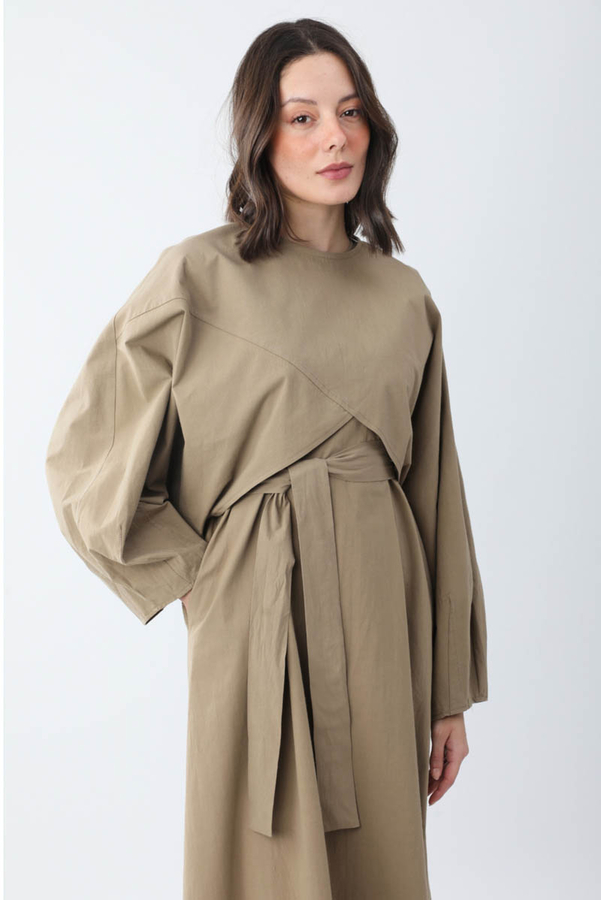 Croplu Elbise Takım Vizon - 1