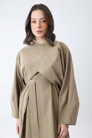 Croplu Elbise Takım Vizon - 12