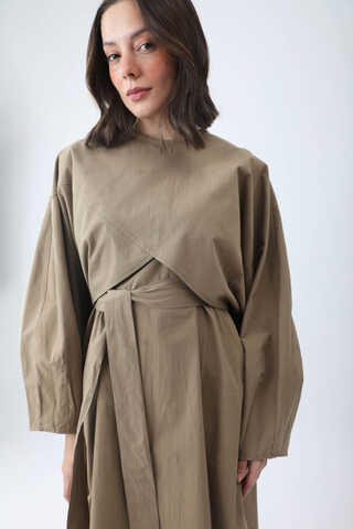 Croplu Elbise Takım Vizon - 13