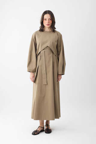 Croplu Elbise Takım Vizon - 8