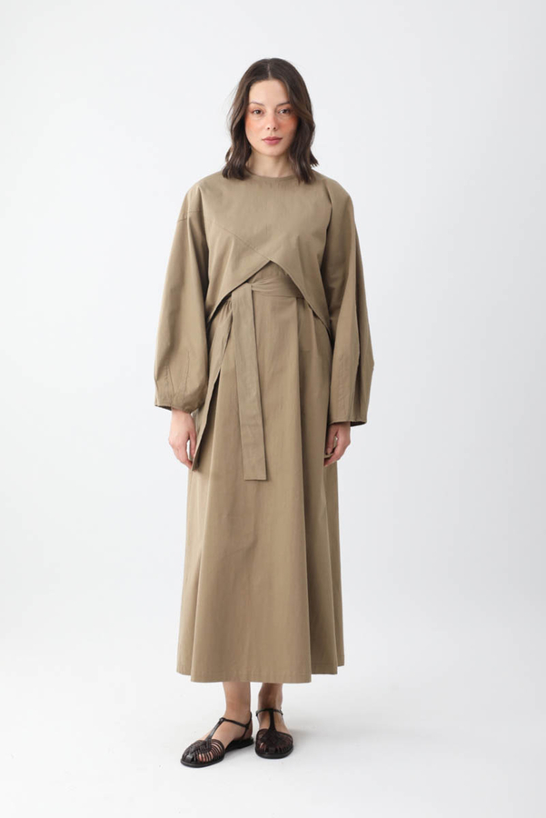 Croplu Elbise Takım Vizon - 8