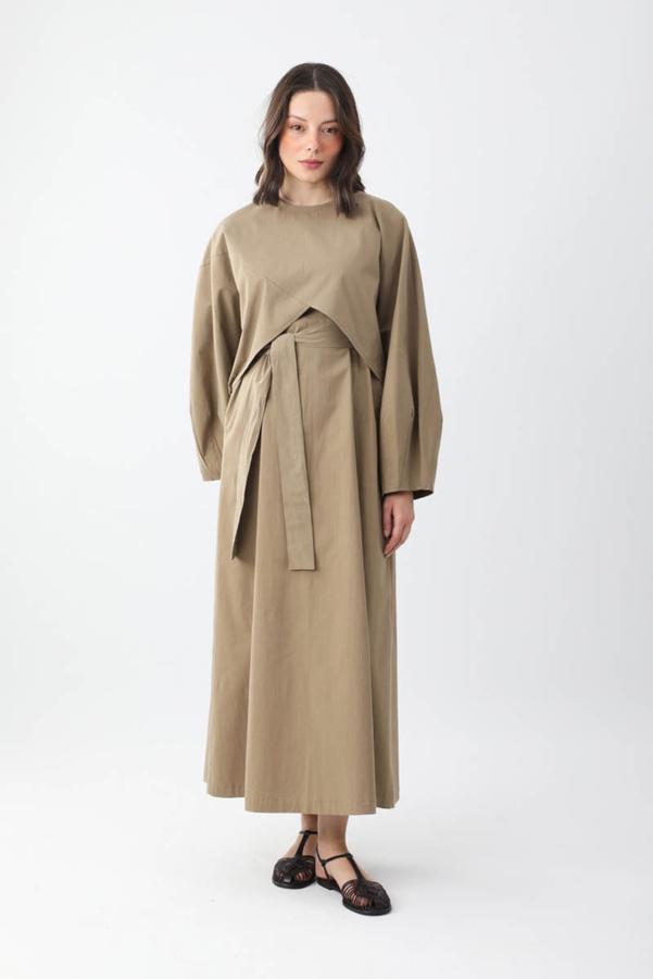 Croplu Elbise Takım Vizon - 9