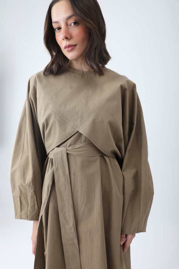 Croplu Elbise Takım Vizon - 13