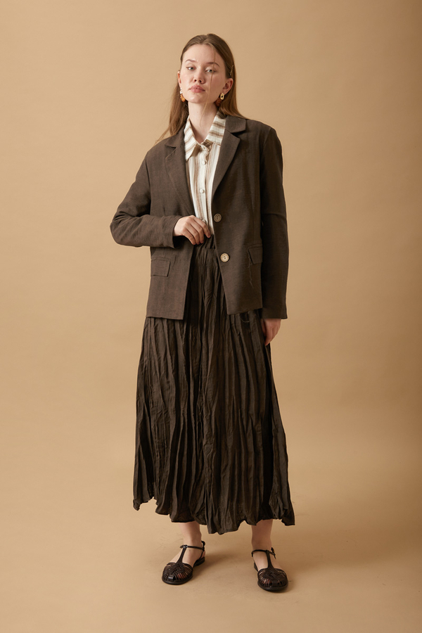 Crushed Skirt Set Brown - 1