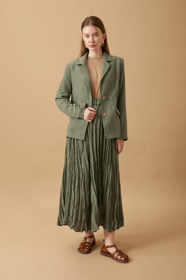 Crushed Skirt Set Khaki - 2