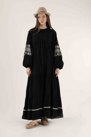 Cuff Embroidered Dress Black - 1