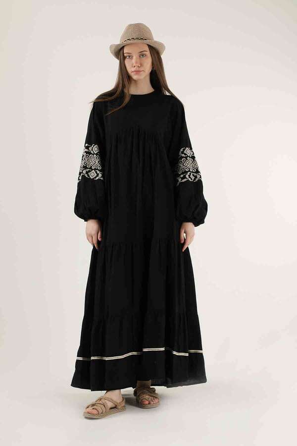 Cuff Embroidered Dress Black - 1