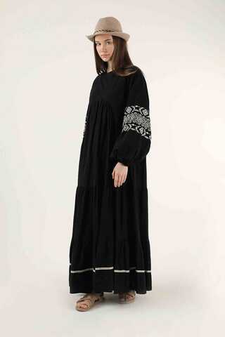 Cuff Embroidered Dress Black - 3