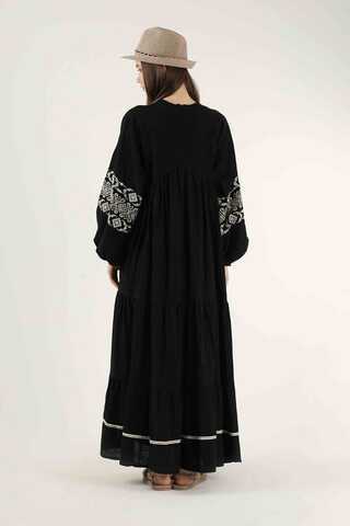 Cuff Embroidered Dress Black - 5