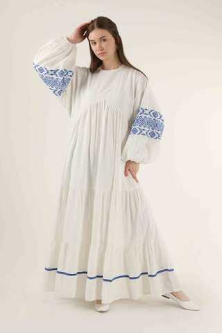 Cuff Embroidered Dress White - 1