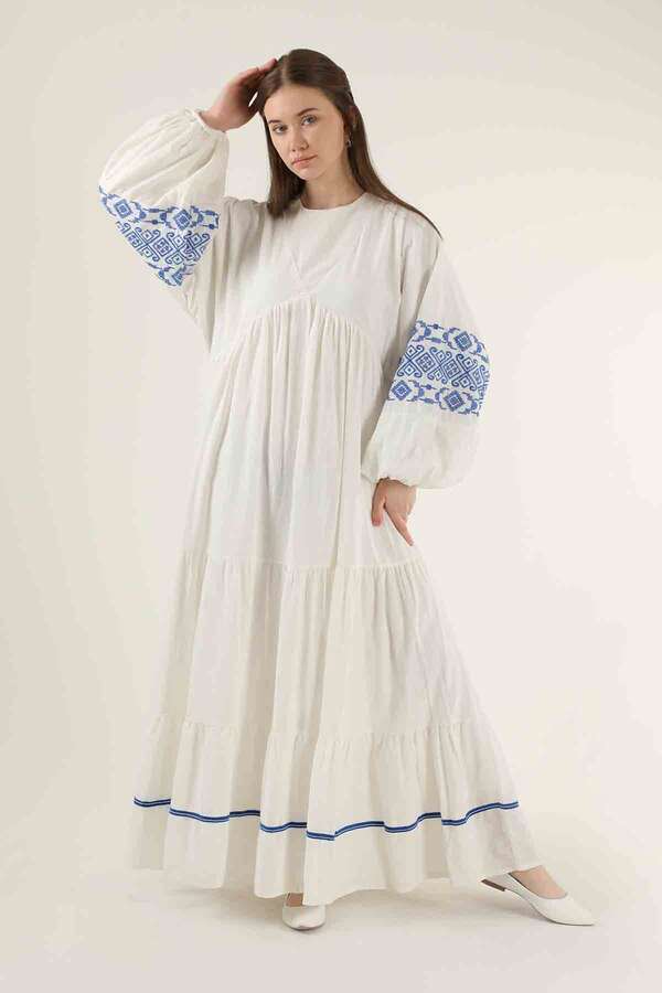 Cuff Embroidered Dress White - 1