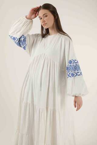 Cuff Embroidered Dress White - 2