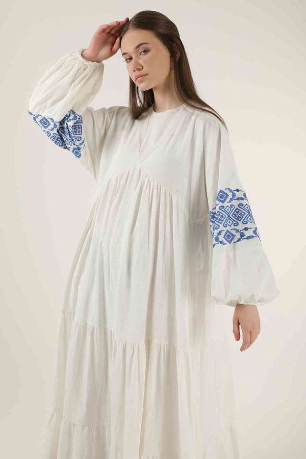 Cuff Embroidered Dress White - 2