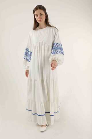 Cuff Embroidered Dress White - 3