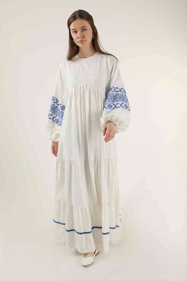 Cuff Embroidered Dress White - 3
