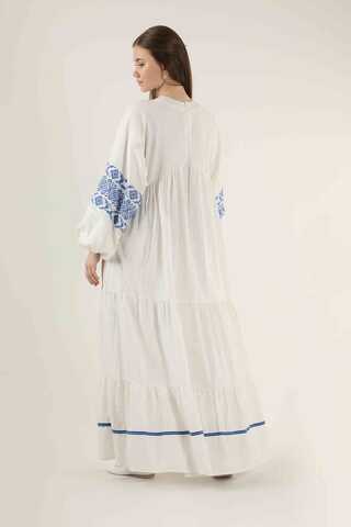Cuff Embroidered Dress White - 5