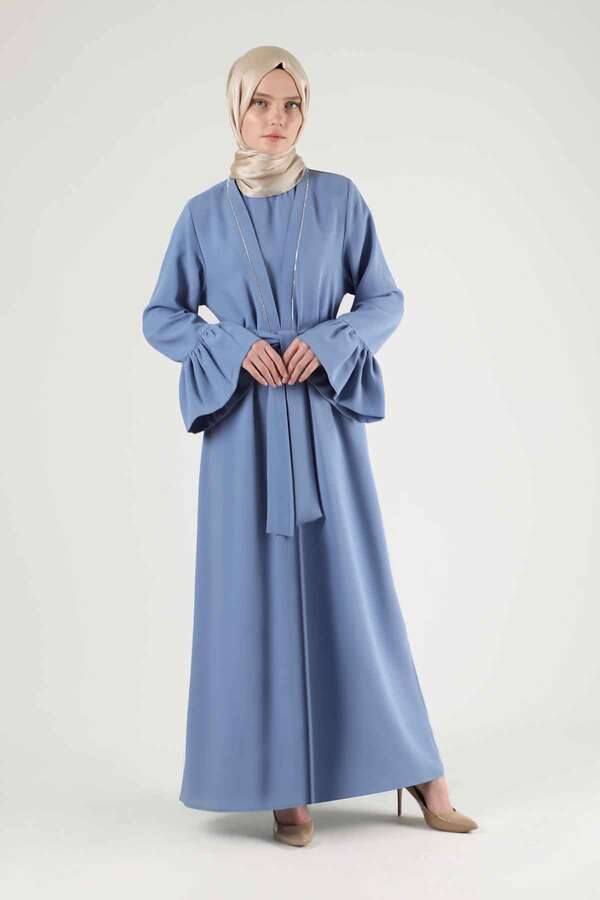 Cuff Flywheel Stone Abaya Suit Baby Blue - 1