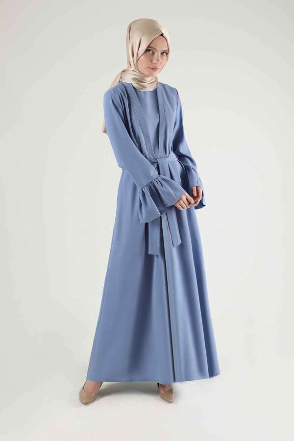 Cuff Flywheel Stone Abaya Suit Baby Blue - 3