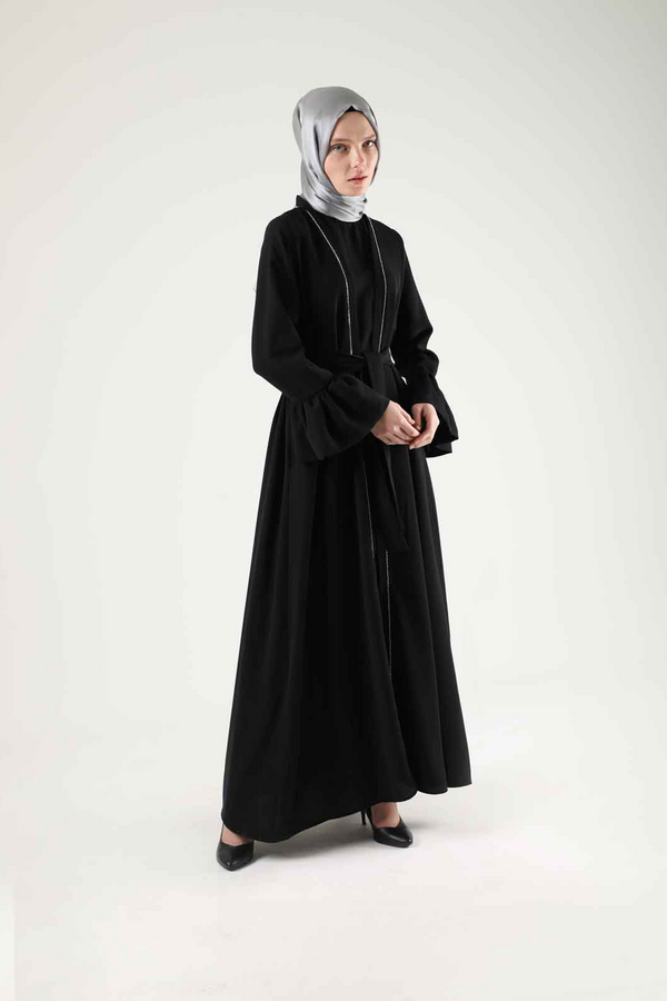 Cuff Flywheel Stone Abaya Suit Black - 3