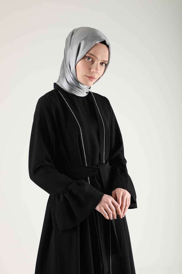 Cuff Flywheel Stone Abaya Suit Black - 4